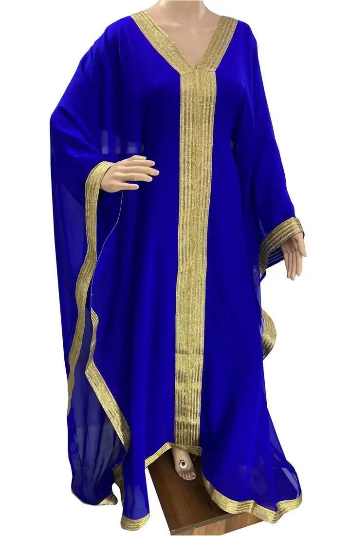 Royal blue georgette moroccan islamic dubai kaftan farasha zari and stone work dress