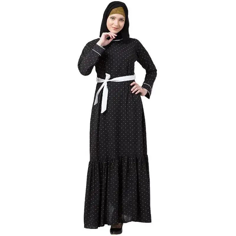 Polka dotted frilled dress- black