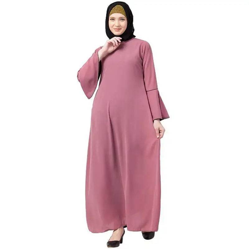 Casual a-line abaya with bell sleeves- puce pink