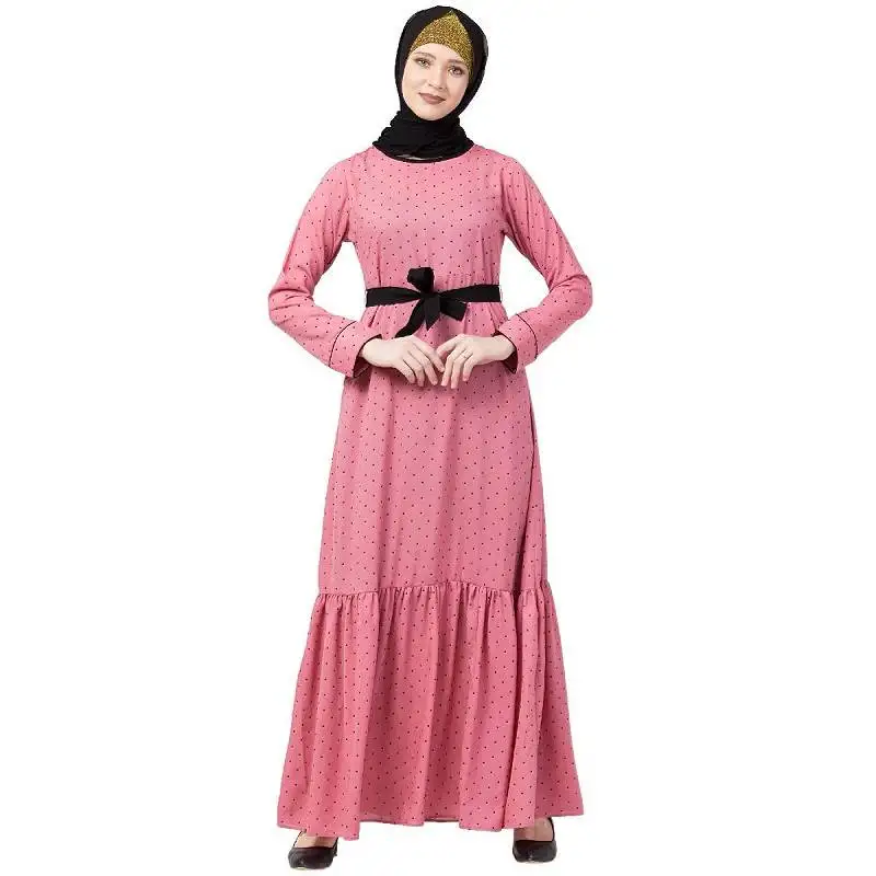 Polka dotted frilled abaya- puce pink