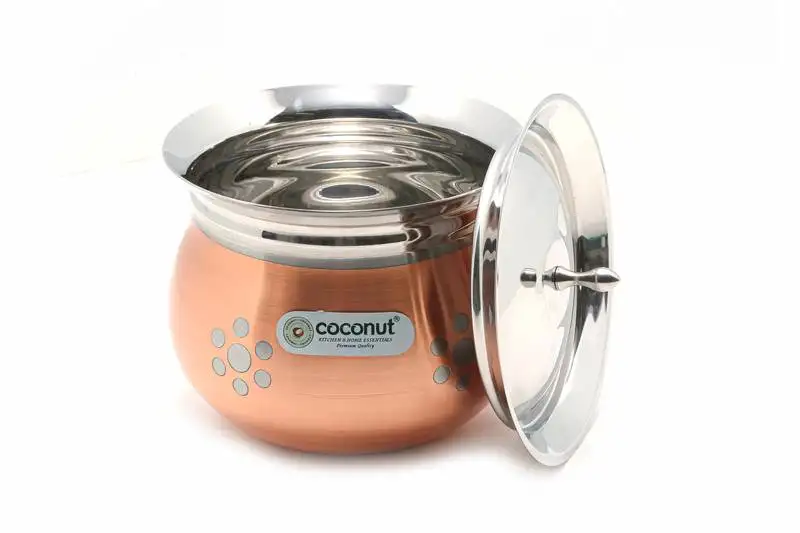 Stainless steel cookware rex copper silver flower handi with lid1 unit capacity 2000 ml