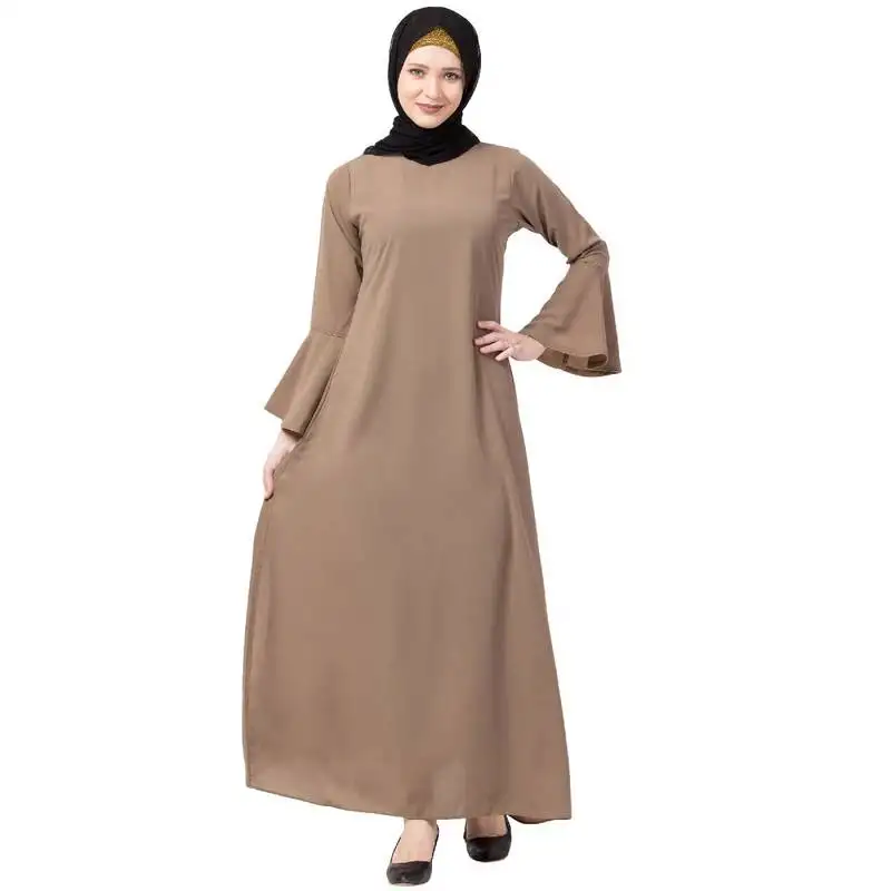 Casual a-line abaya with bell sleeves- beige