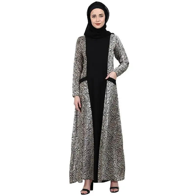 Dual colored casual abaya with animal print
