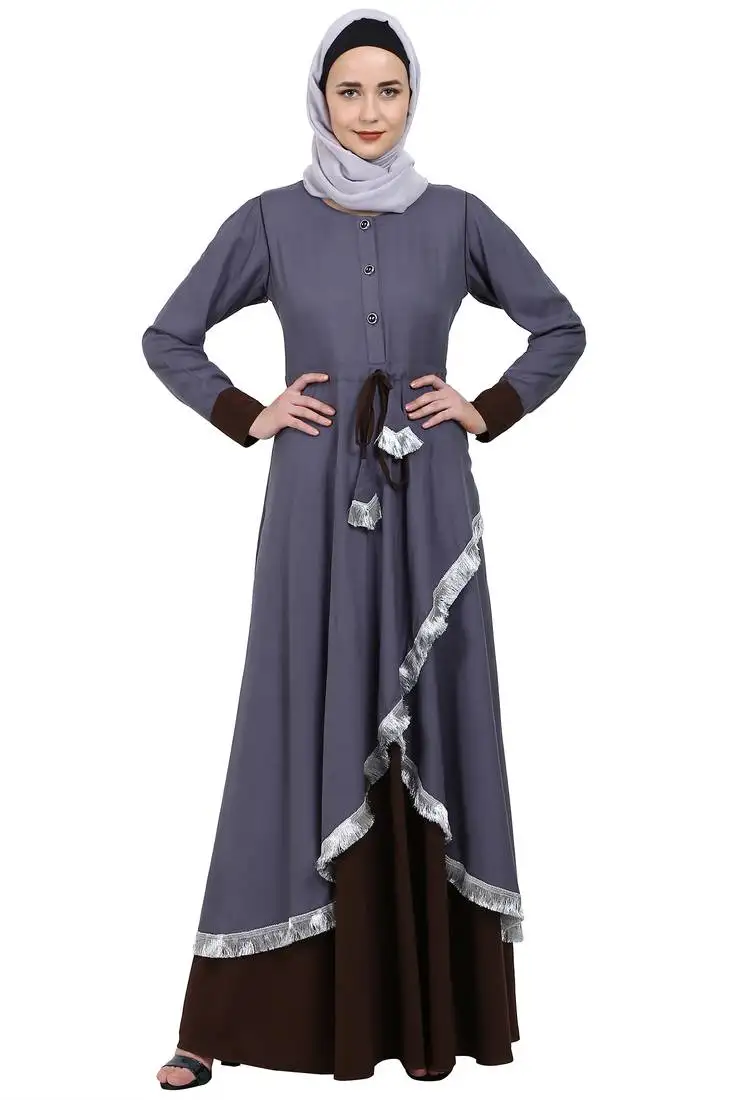 Dual colored designer abaya- grey-coffee