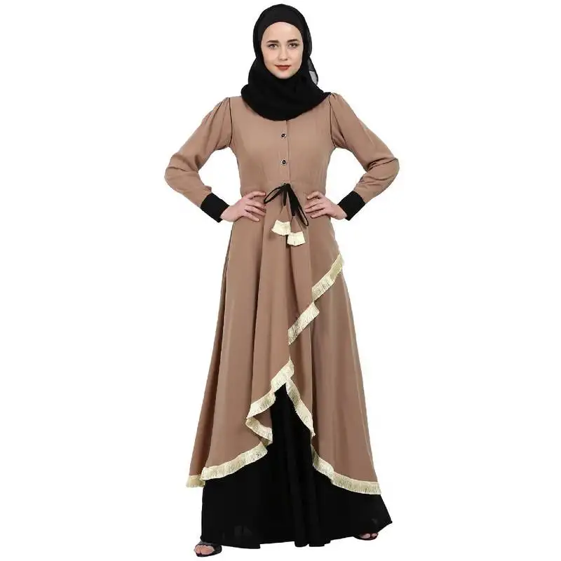 Dual colored designer abaya- beige-black