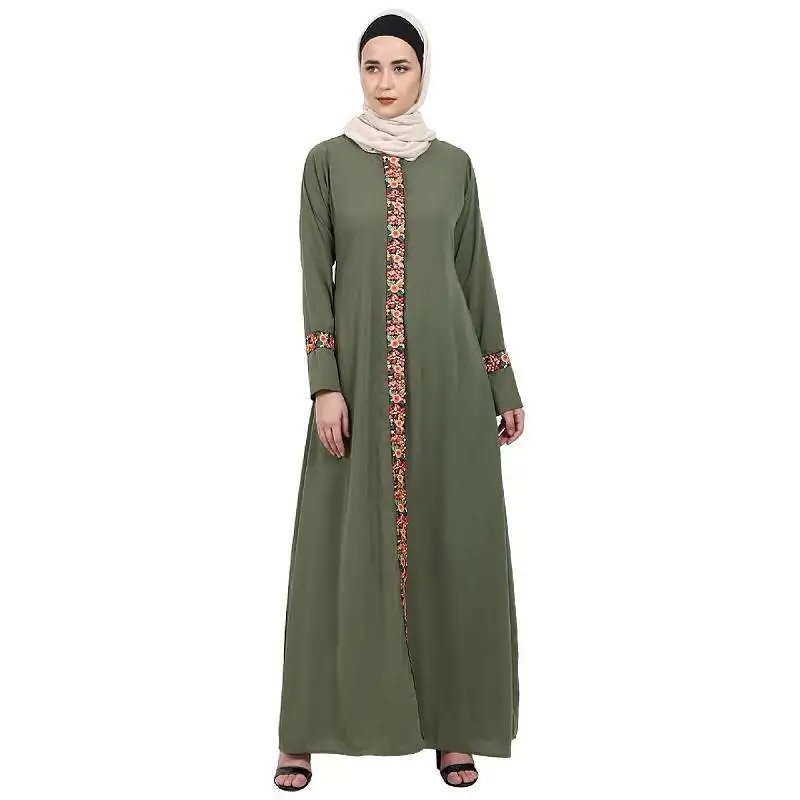 Elegant front open abaya with embroidery work- jade green