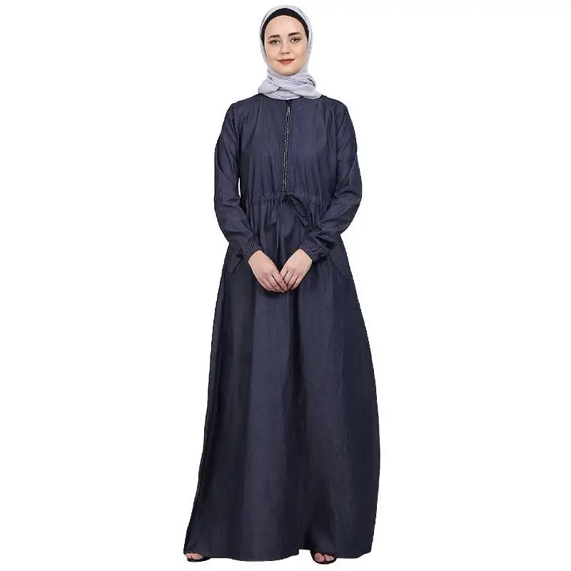 Fashionable zipper denim abaya