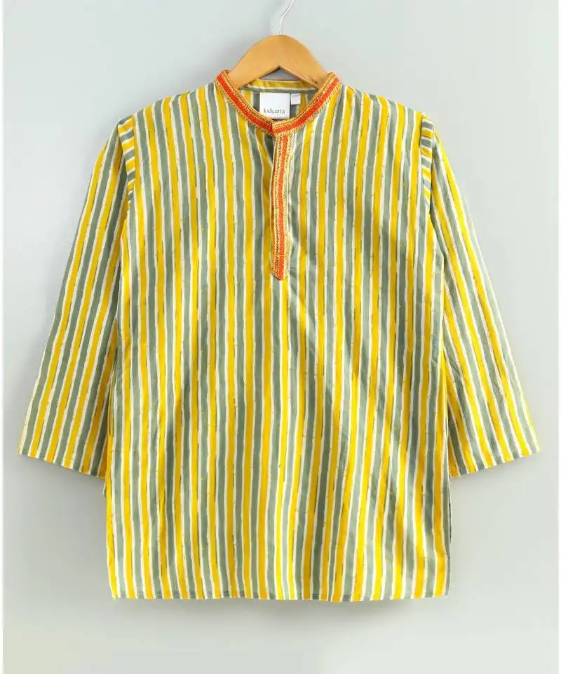Yellow striped kurta with a white pajama