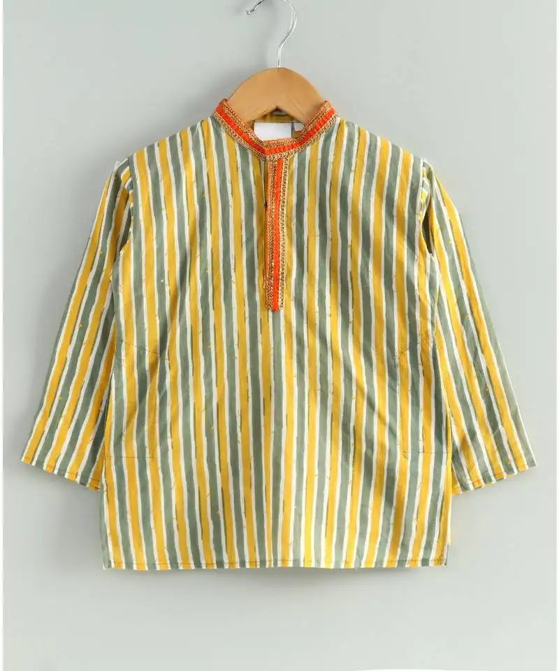 Yellow striped kurta with a mustard dhoti