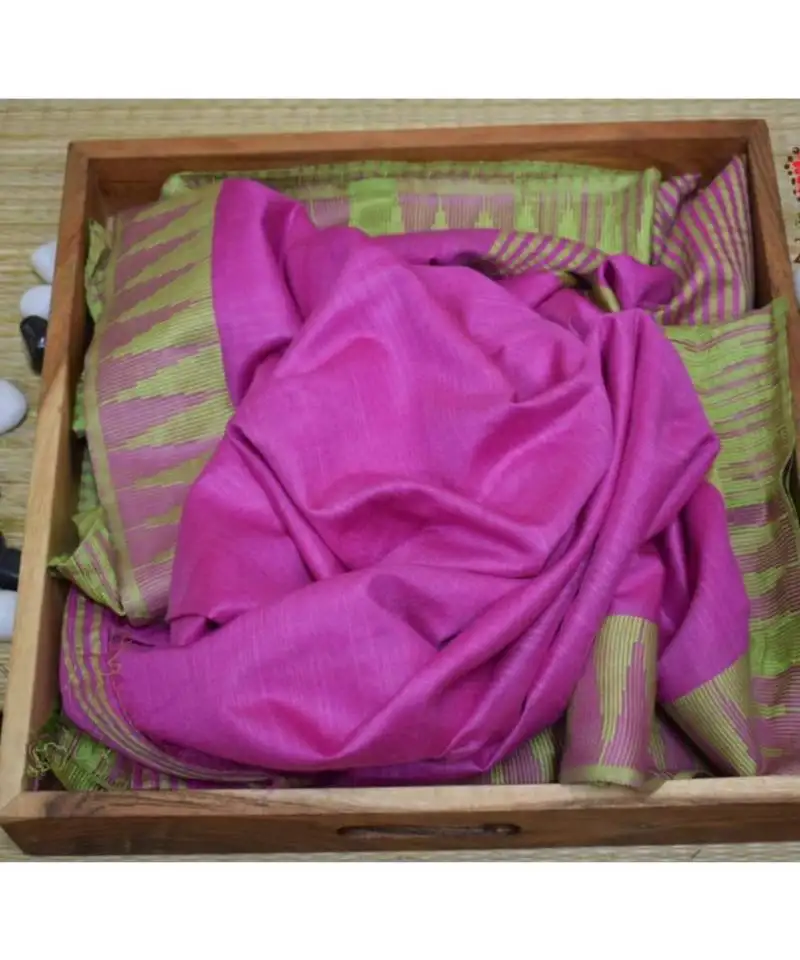 Pink hand woven poly silk handloom sarees
