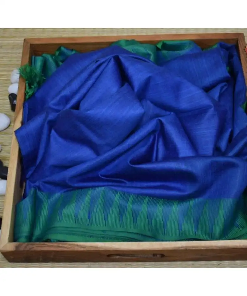 Dark blue hand woven poly silk handloom sarees