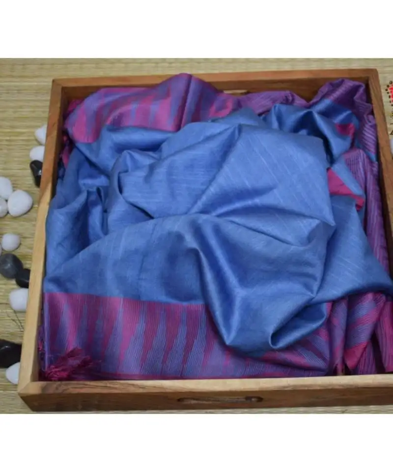 Blue hand woven poly silk handloom sarees