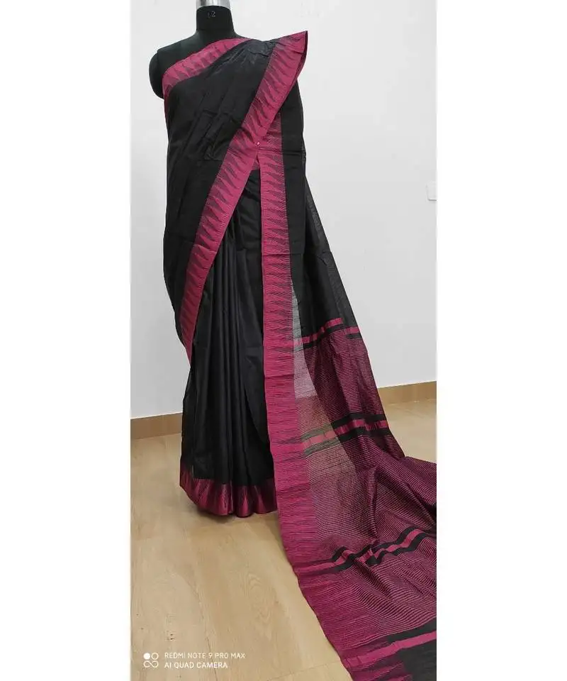 Black poly silk handloom saree
