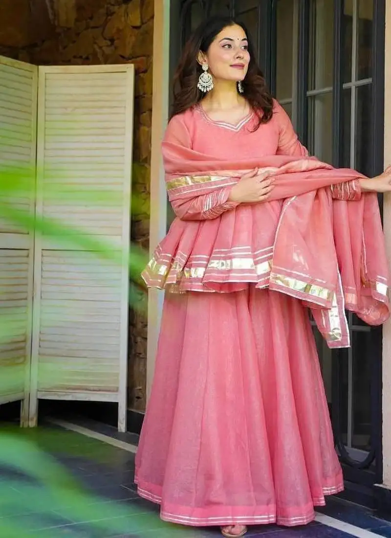 Floral pink sharara suit set with dupatta ethnic wear suit set festival wear dress