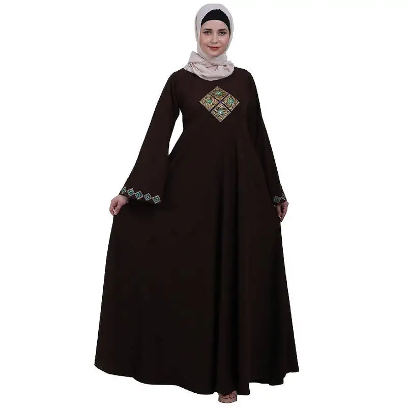 Emirates umbrella abaya with embroidery work- coffee brown