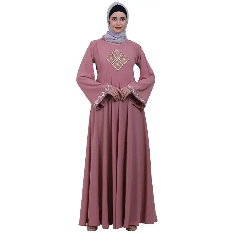 Baby pink embroidery work emirates umbrella eid abaya
