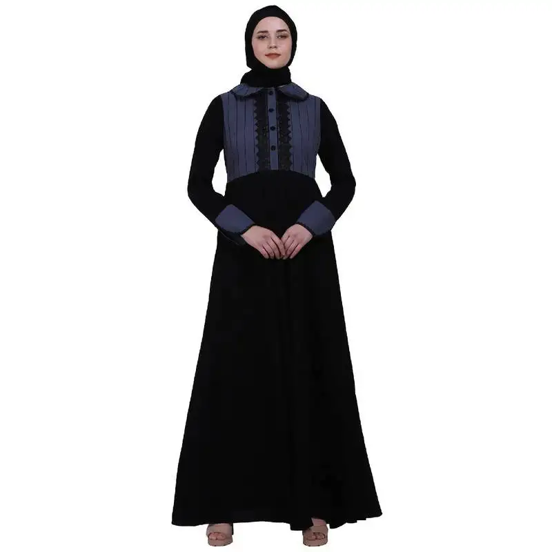 Dual colored abaya with baby collar- black-grey