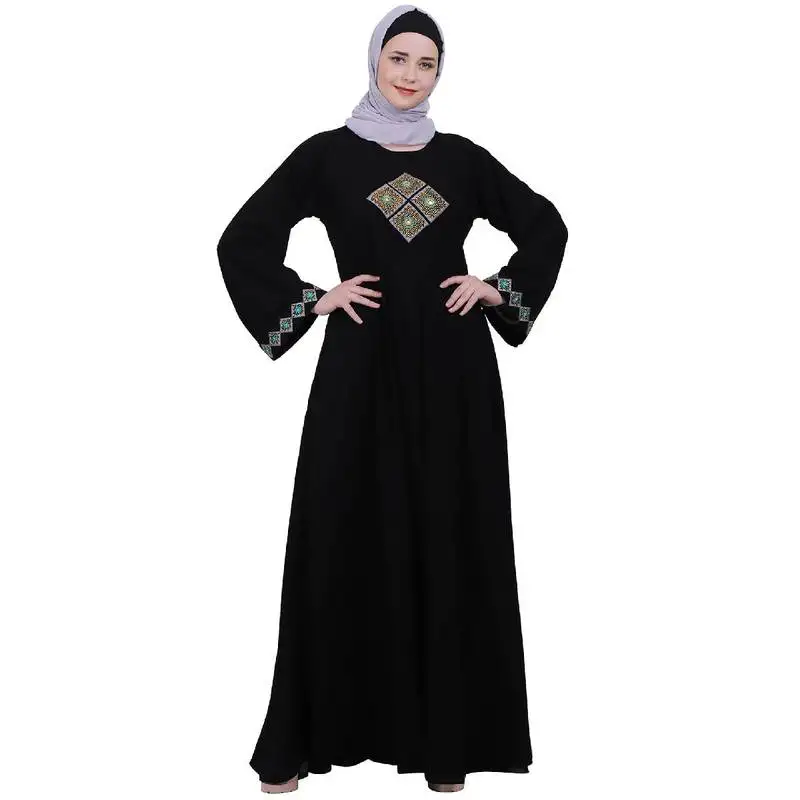 Emirates umbrella abaya with embroidery work - black