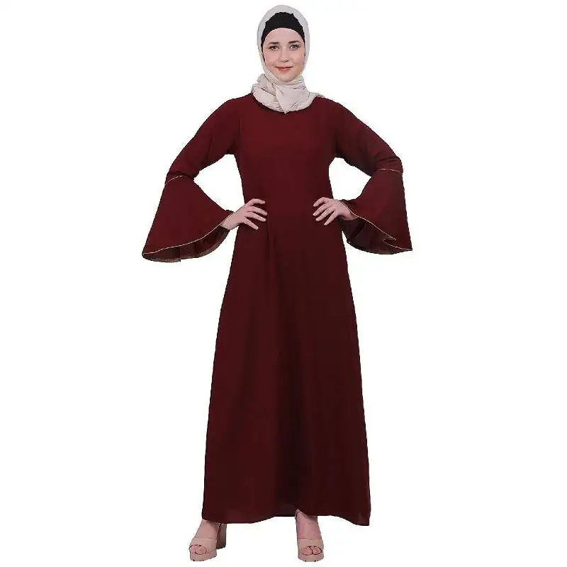 Casual a-line abaya with bell sleeves- maroon