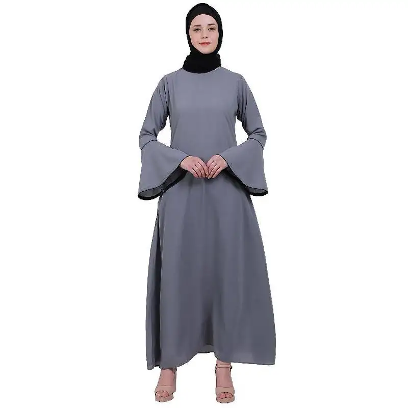 Casual a-line abaya with bell sleeves- grey