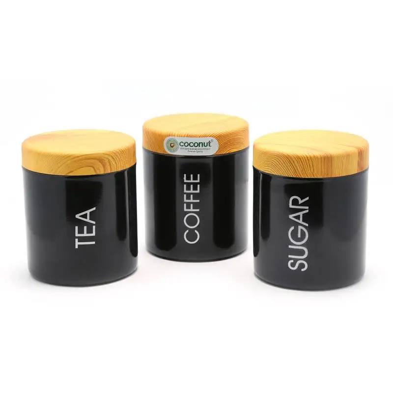 Kcl stainless steel tea :: coffee :: sugar canister , capacity - 600 ml each -3 pc set -color black