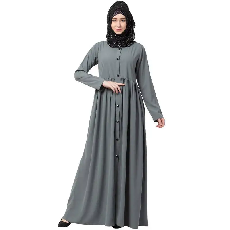 Front open abaya with pintucks- grey