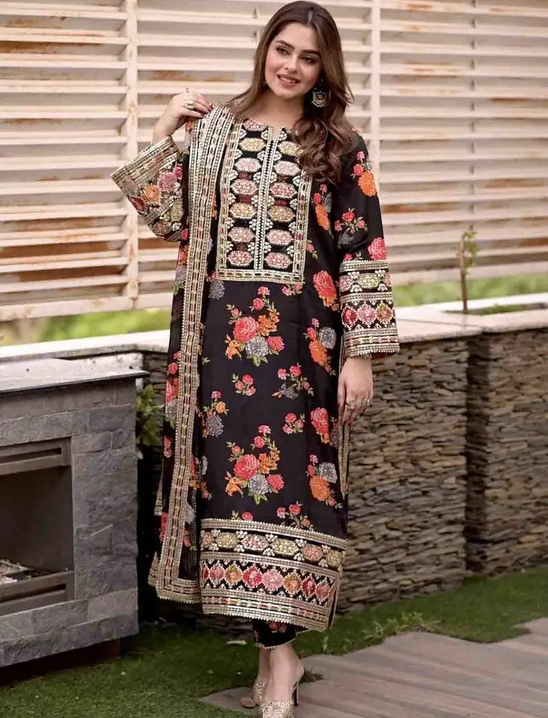 Black designer party wear look set stitched