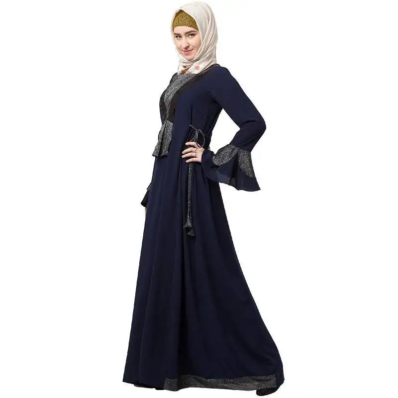 Designer abaya with sequins work- navy blue