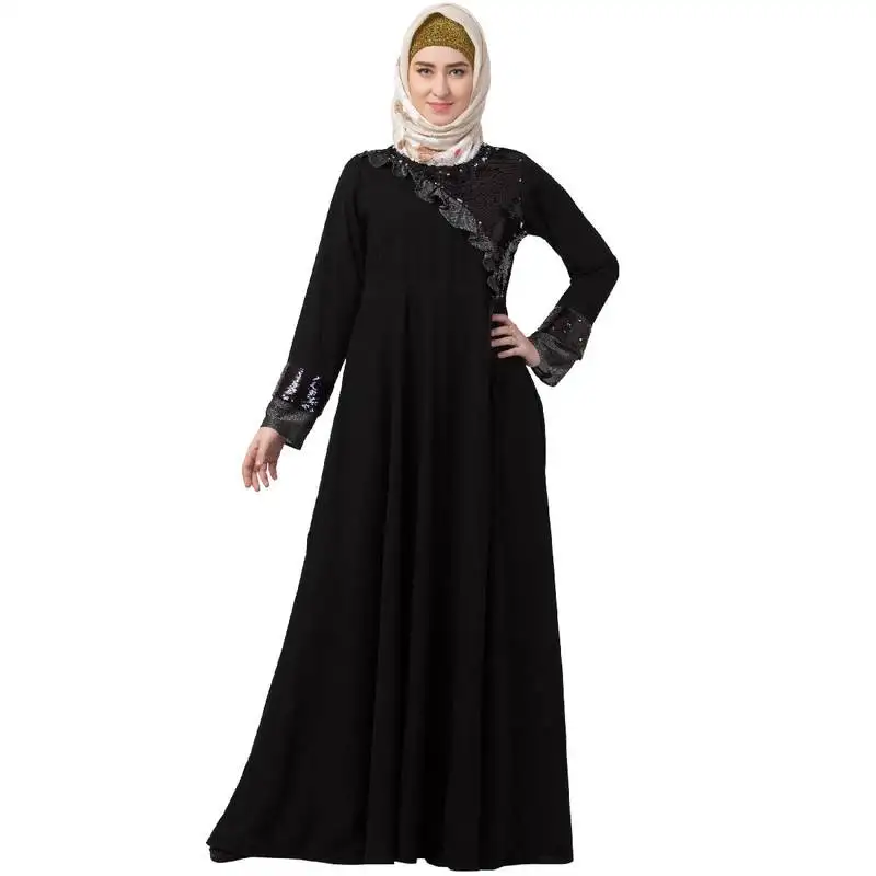 Premium black party wear abaya with sequins work