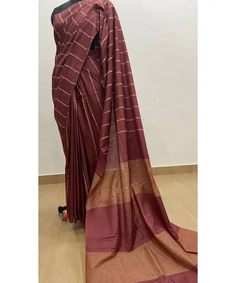 Brown poly silk handloom saree