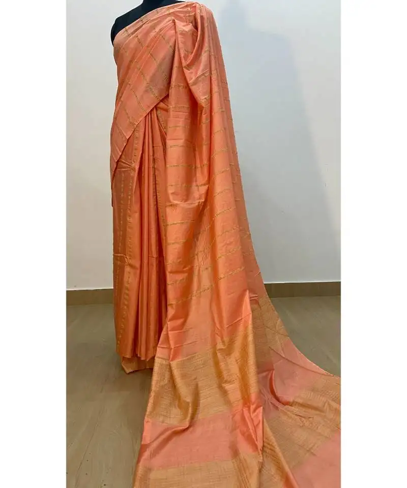 Cream poly silk handloom saree