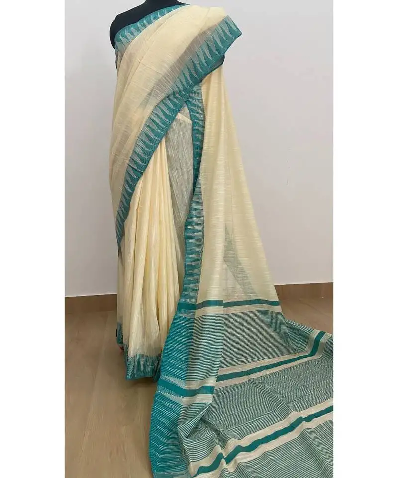 White poly silk handloom saree