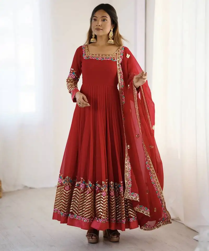 "elegant embroidered sequence designer anarkali three piece set" stitched