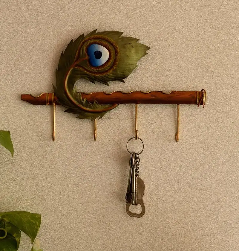 Wrought iron mor pankh key holder
