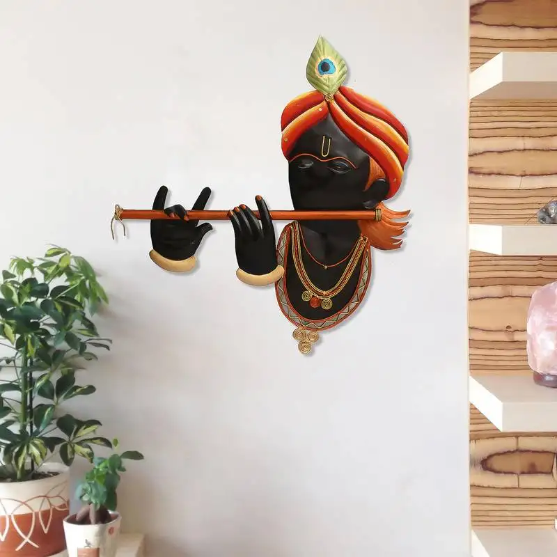 Iron lord krishna playing flute::Bansuri wall hanging