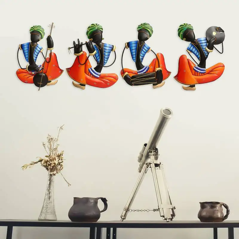 Set of 4 tribal man playing different musical instruments wall hanging