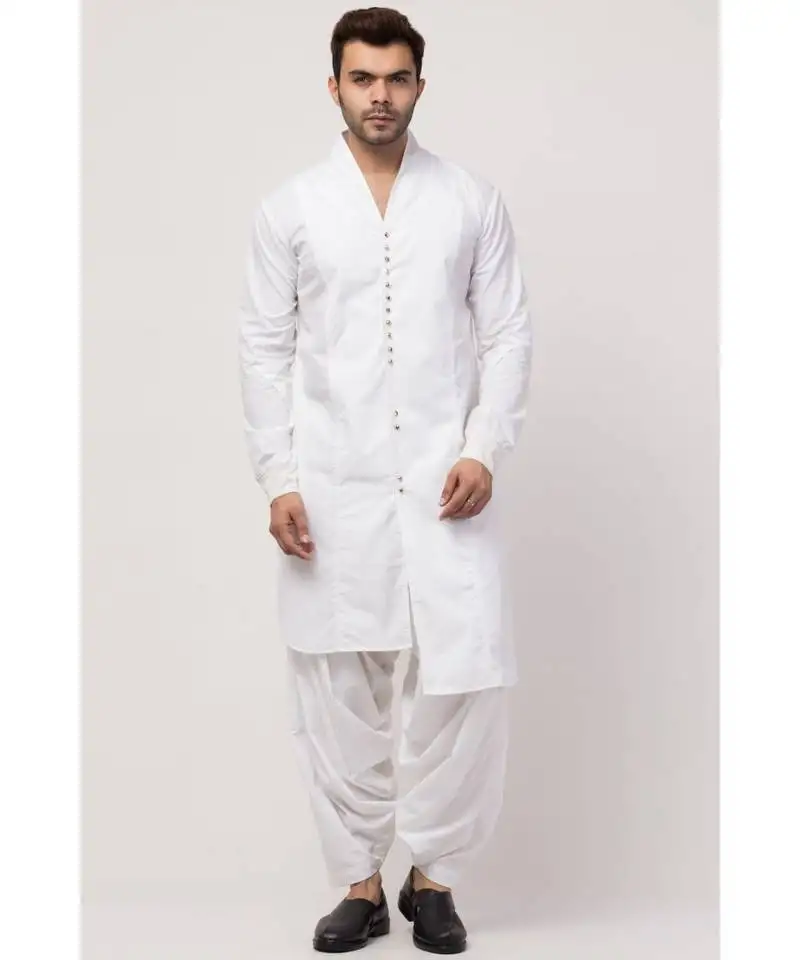 Front open high collar front up down kurta cum casual with patiala salwar