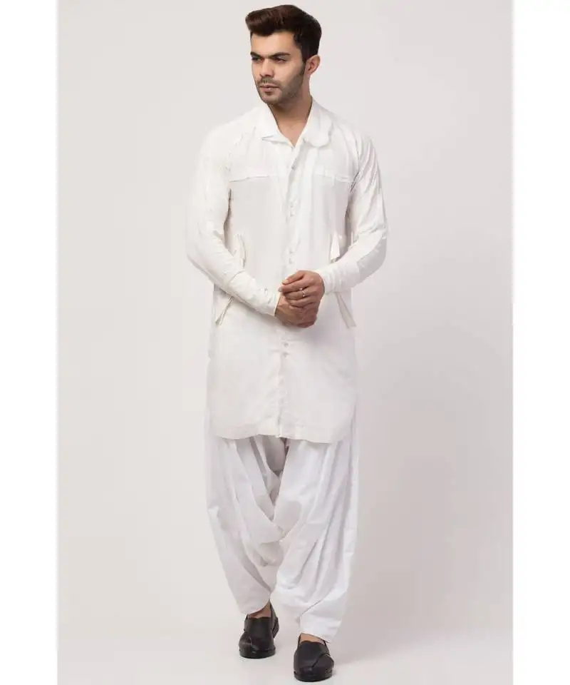 Two cut pocket up down front open kurta cum pathani with patiala salwar