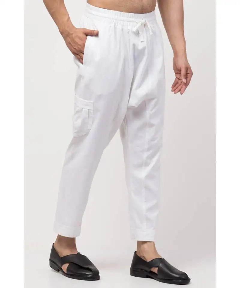 Two side and one patch pocket elasticated waist harem pant
