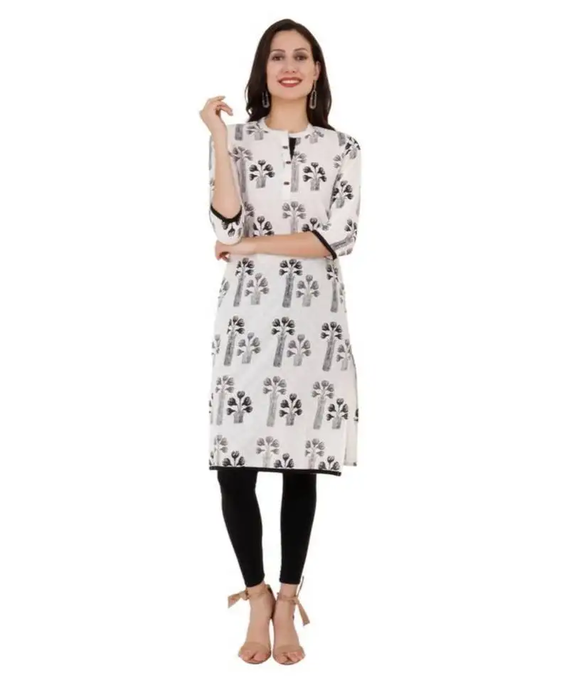Black cotton straight both side slit floral print kurta