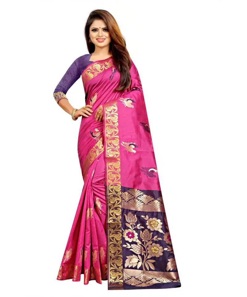 Women's pink kanjivaram silk zari work saree