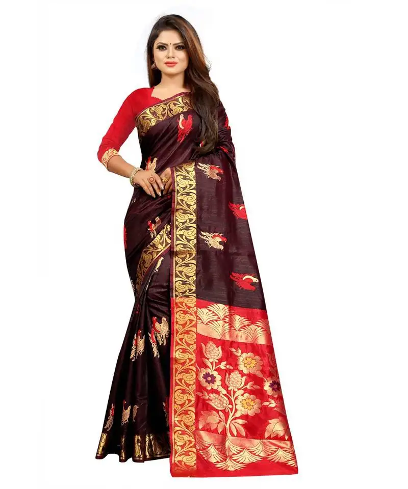 Women's black kanjivaram silk zari work saree