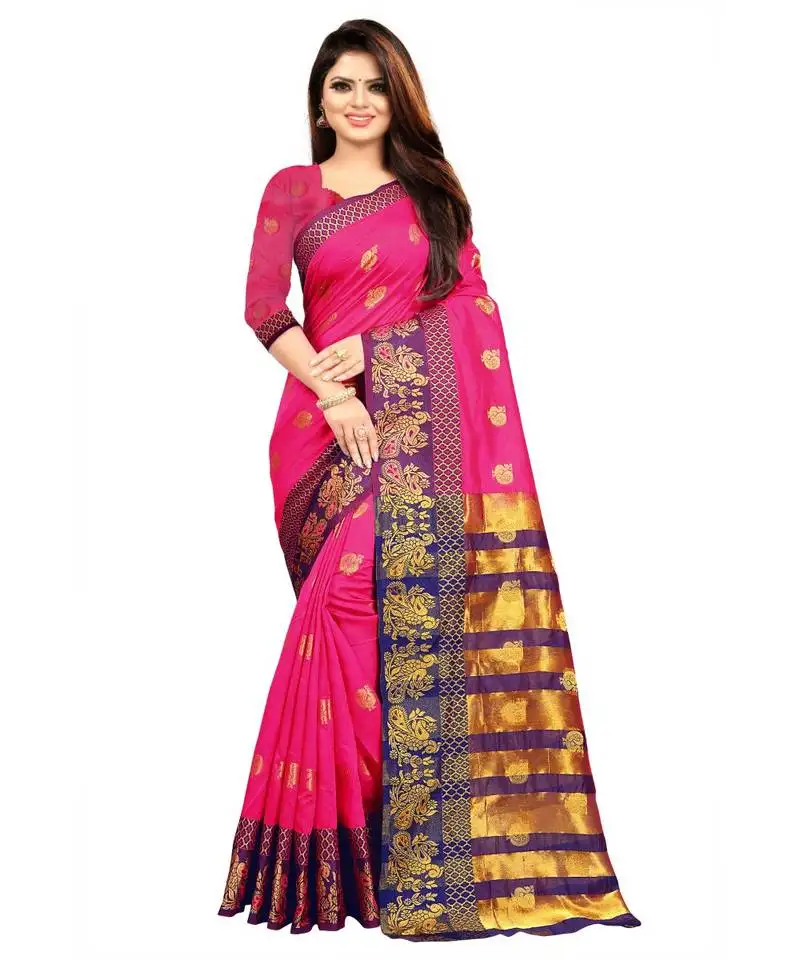 Women's pink banarasi art silk zari work saree