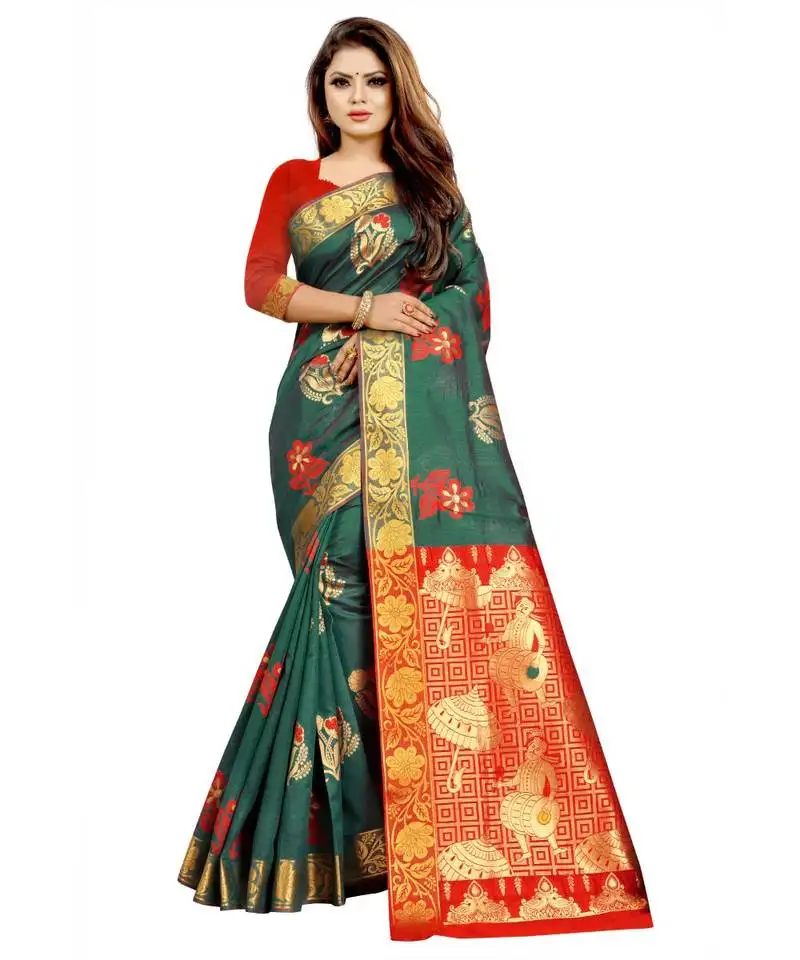 Women's turquoise kanjivaram silk zari work saree