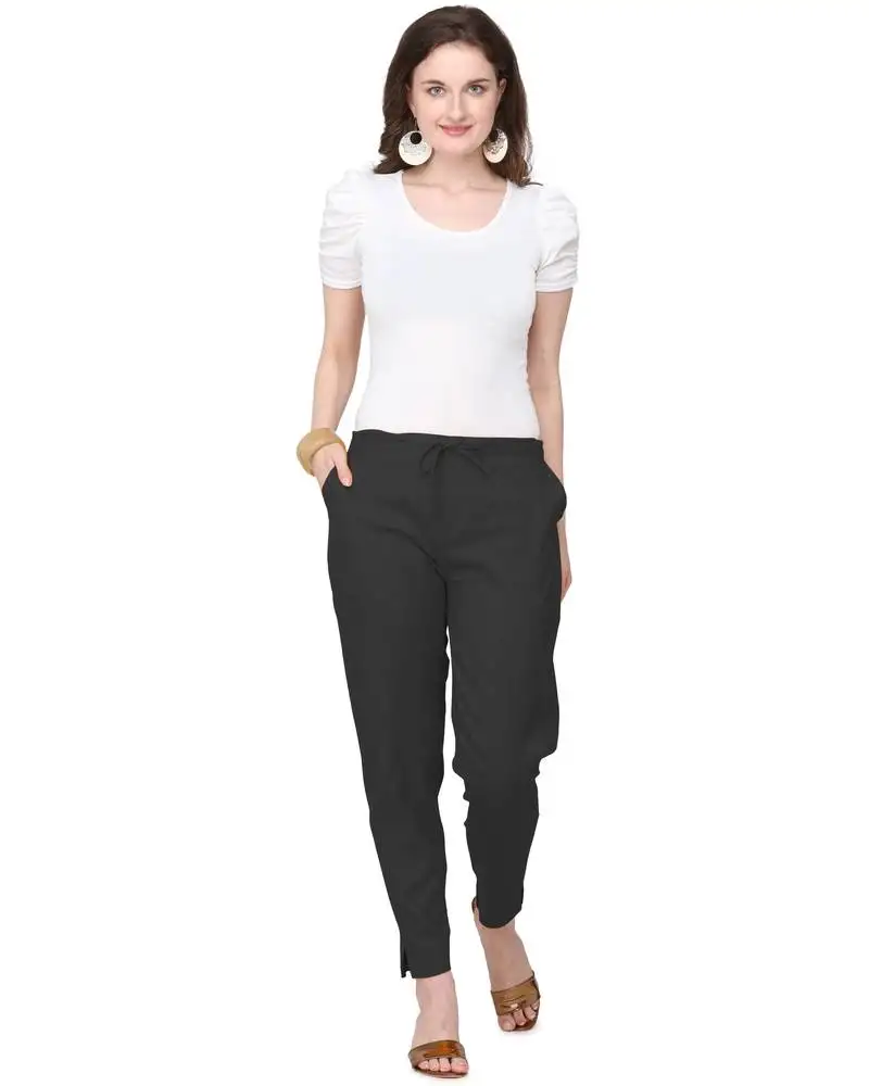 Women's black coloured cotton lycra stretchable trouser pant