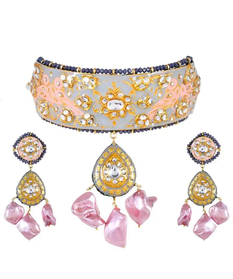 Moon grey choker style necklace set