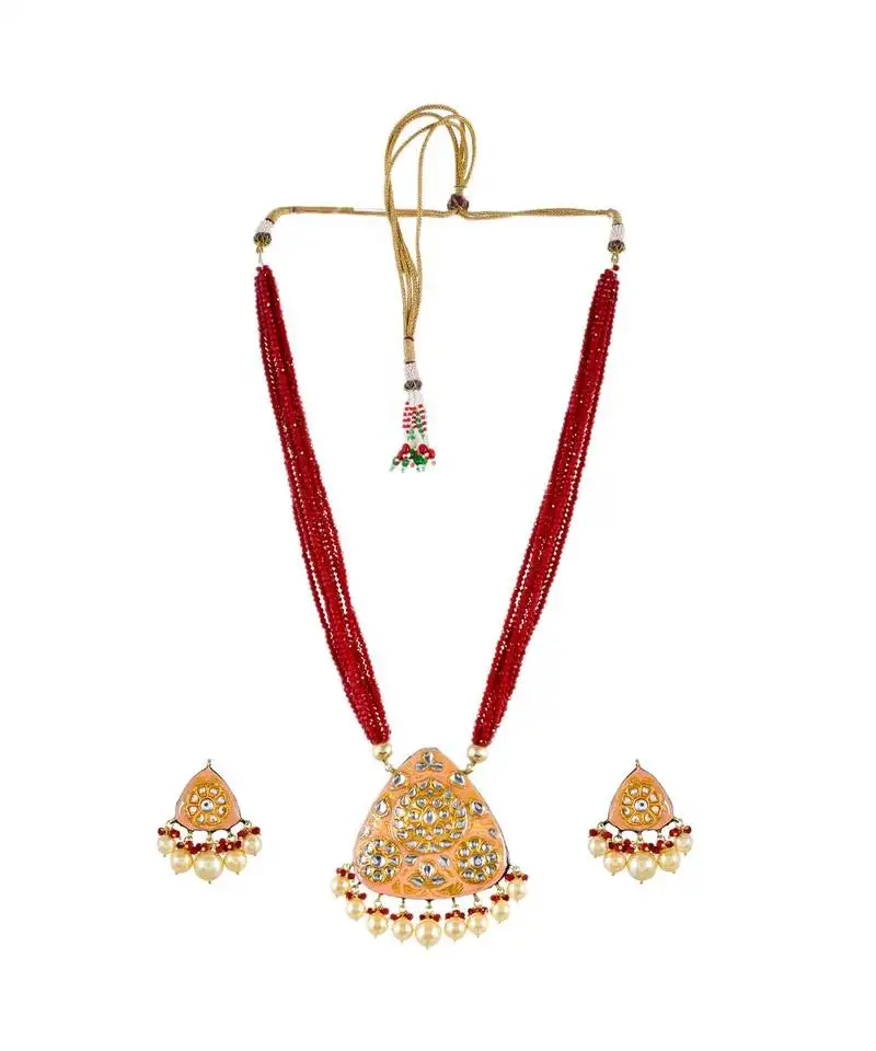 Coral peach necklace set