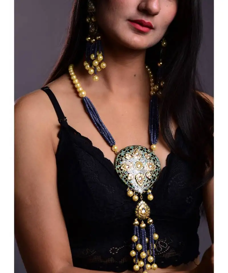 Jade green & black necklace set