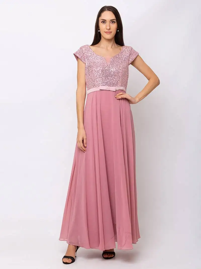 Sheczzar pink color georgette floor length party wear gown.