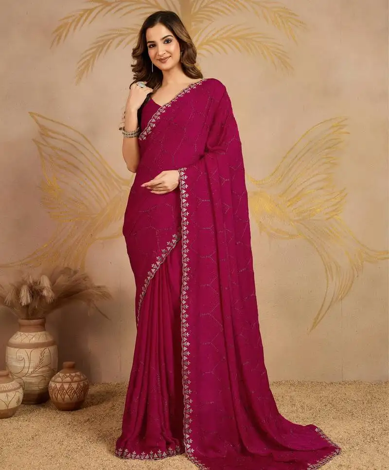 Silk blend zarkan work saree with unstitched blouse piece